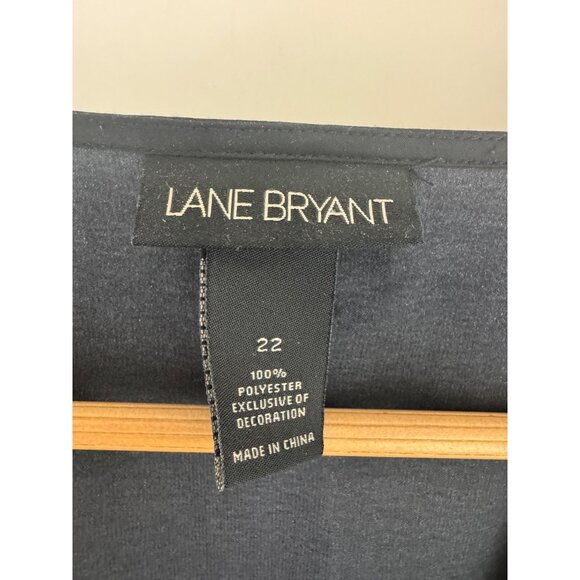 Lane Bryant Beaded V-Neck Shiny Black Long Top Blouse Size 22 3X Plus Shirt - Picture 4 of 6